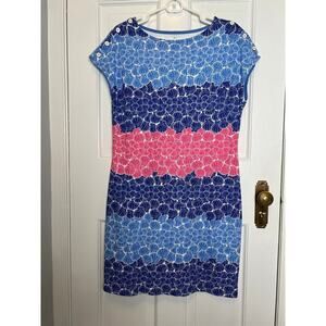 Talbots Women's L Shift Dress Sea Shell Print Pink Blue Knee Length Short Sleeve